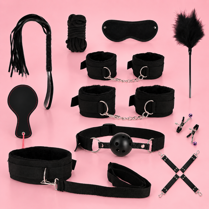 Kit BDSM 11 pièces – Ensemble complet en nylon avec accessoires de bondage