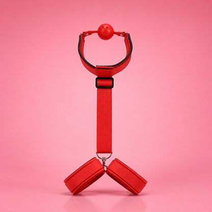 Kit BDSM Menottes & Bâillon à Boule – Ensemble de Bondage Réglable Noir