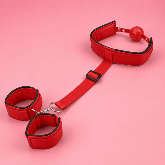 Kit BDSM Menottes & Bâillon à Boule – Ensemble de Bondage Réglable Noir