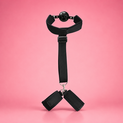 Kit BDSM Menottes & Bâillon à Boule – Ensemble de Bondage Réglable Noir