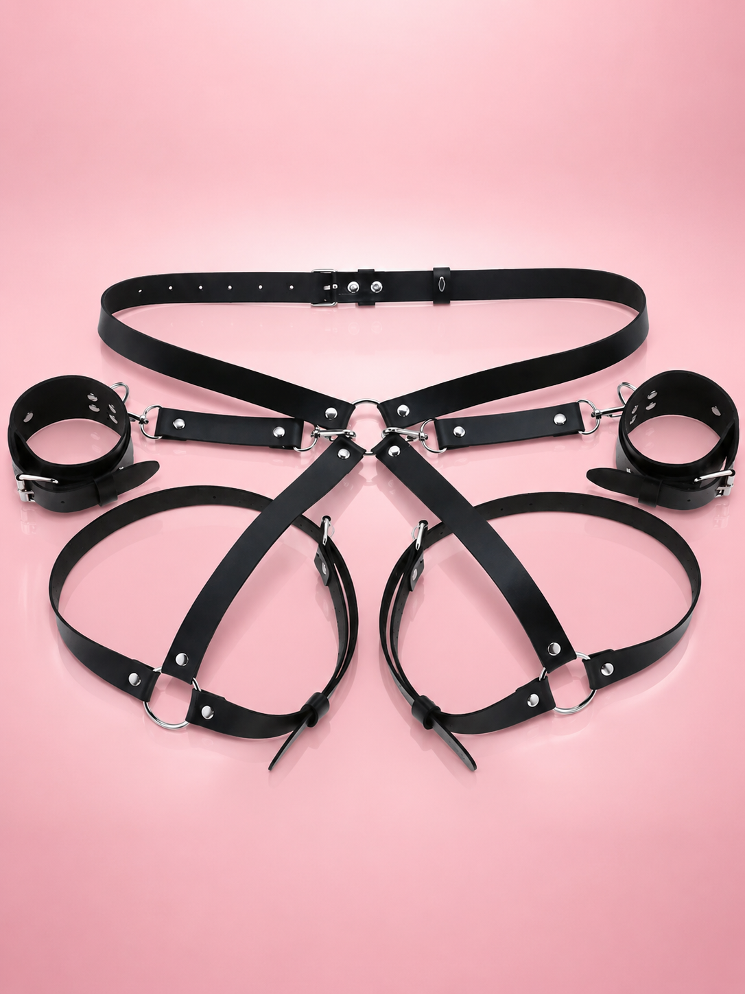 Kit BDSM en cuir premium – Harnais ajustable avec menottes pour couples