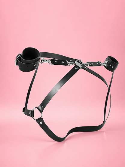Kit BDSM en cuir premium – Harnais ajustable avec menottes pour couples